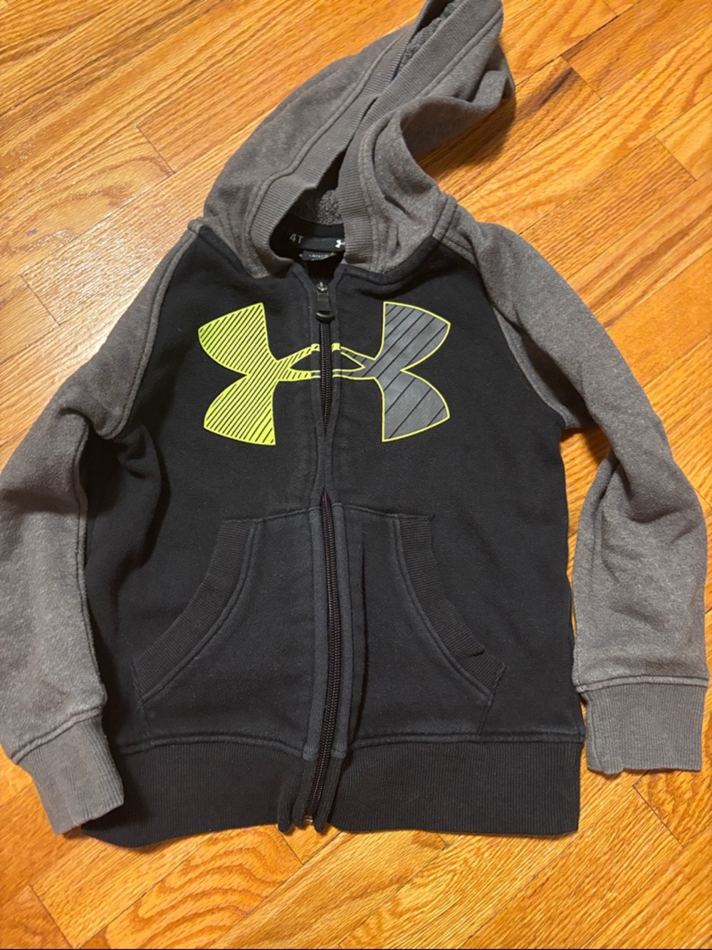 Under Armour Black & Gray Zip Hoodie with Neon Yellow Logo